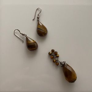 Tiger Eye Sterling Silver Earrings & Pendant